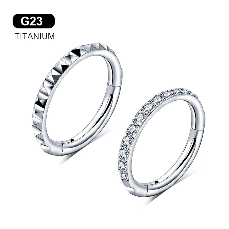 

G23 Titanium Hinged Segment Nose Ring CZ Septum Clicker Nose Ear Hoop Tragus Cartilage Daith Helix Piercing Body Jewelry 16G