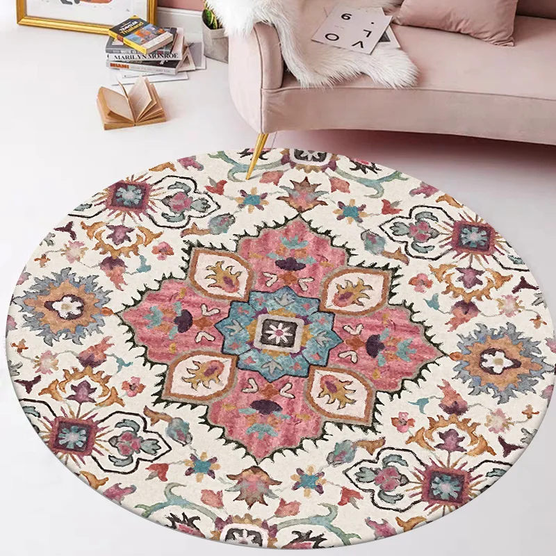 

Bubble Kiss Area Rug for Living Room Ethnic Style Flower Pattern Round Carpet Rugs for Children Rooms Mechanical Wash M32