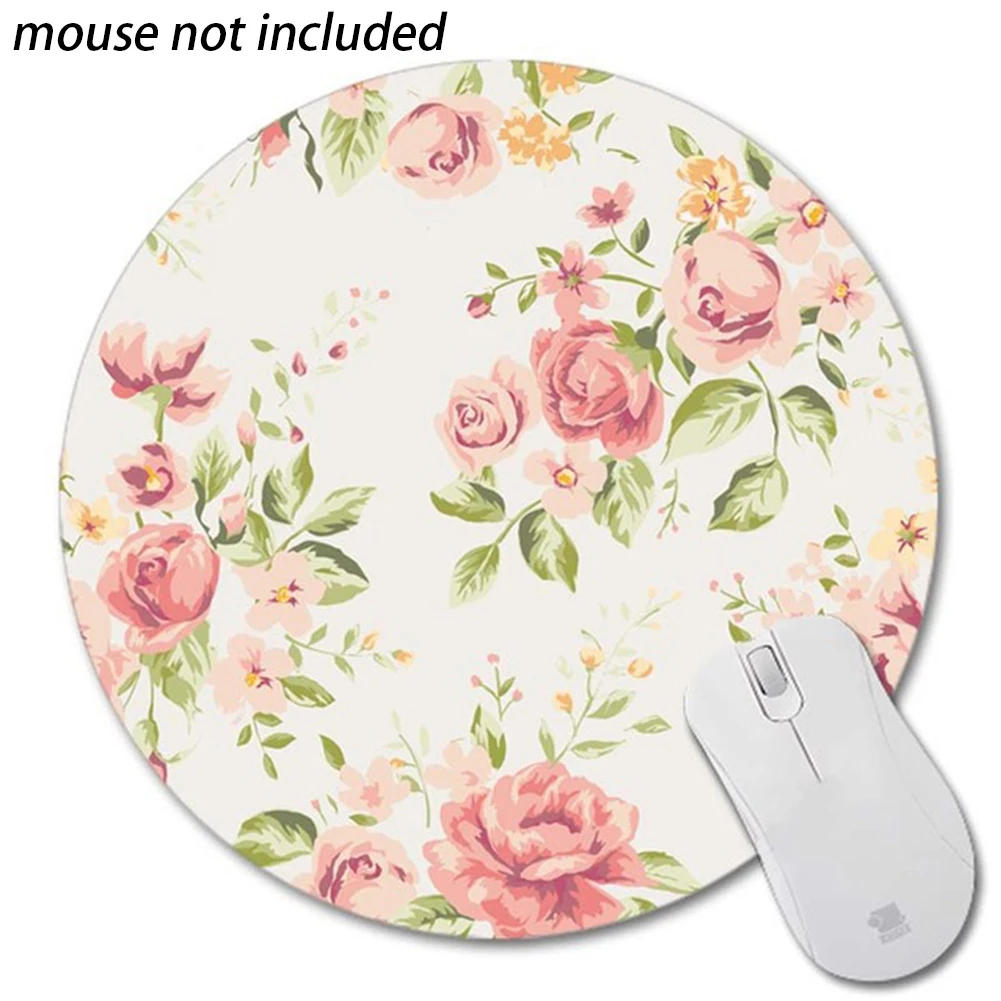 Mouse Pad Romantic Flowers Supplies Smooth Non-Slip Soft Cloth Custom Design Vintage Rubber Base Durable Gaming Round Shape | Компьютеры и