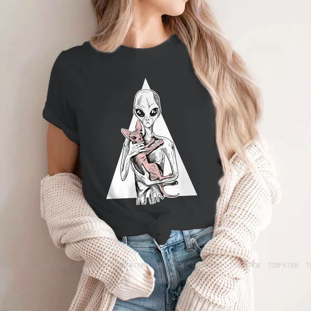 Alien Sweet Girls Women T-Shirt Canadian Sphynx Cat Blusas Harajuku Casual Short Sleeve Vintage Oversized Tops | Женская одежда