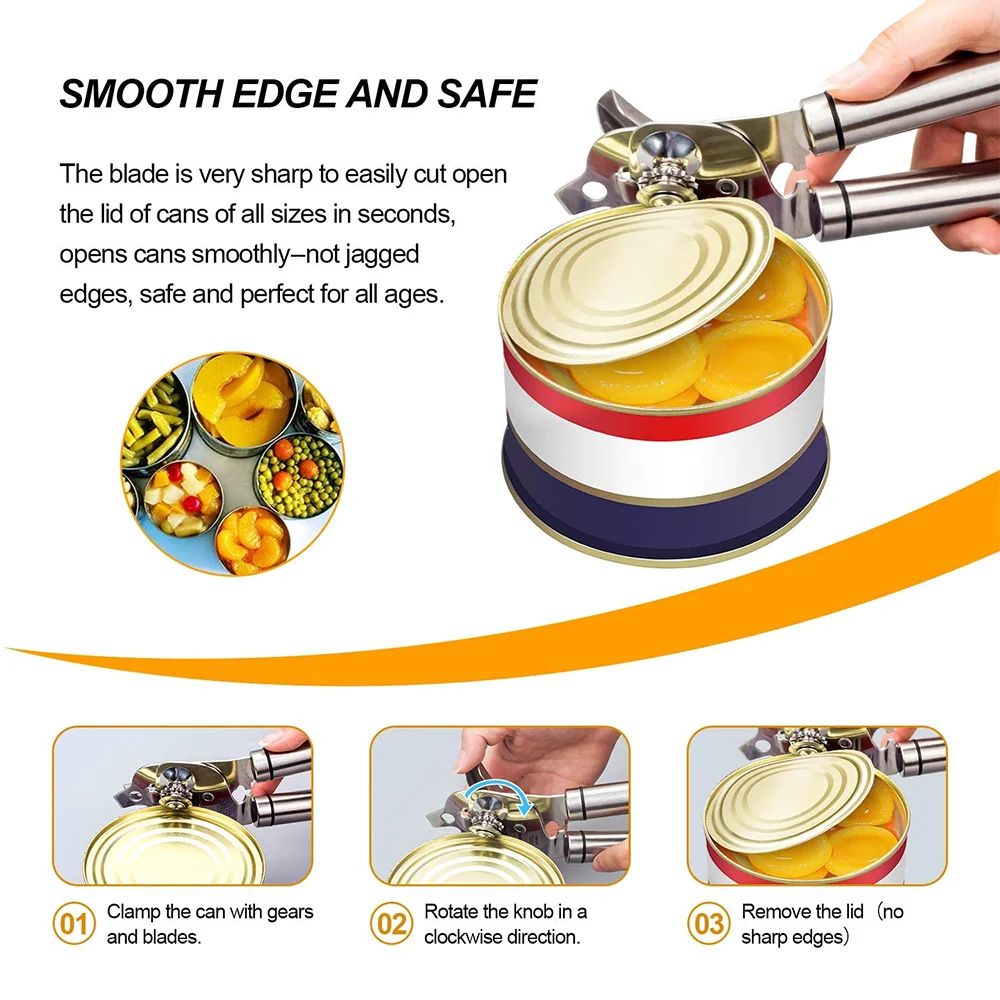 

Stainless Steel Can Opener Chrome Bottle Openers Professional Ergonomic Manual Can Opener Kitchen Tools Bar Accessories