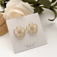 new arrive simple hollow flower earring for women charm acrylic 14k real gold stud earring girl lady jewelry pendant gift