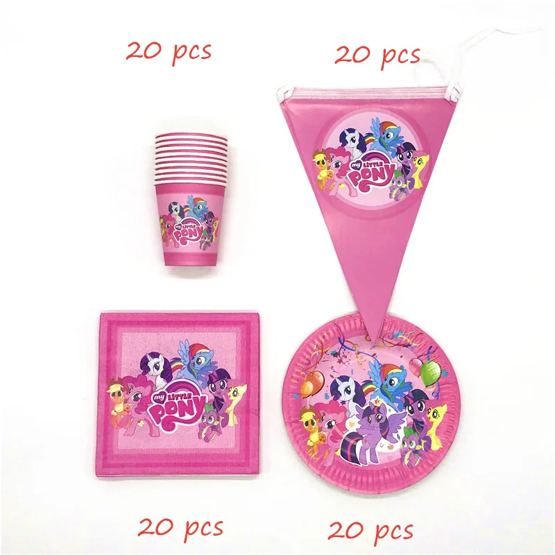BeiPanQiZhi-80pcs 61 шт./лот, одноразовые столовые приборы в стиле My Little Pony, кружки, тарелки, салфетки, детские скатерти для украшения дня рождения - Цвет: BeiPanQiZhi-80pcs