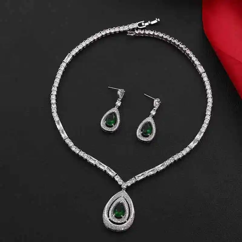HIBRIDE Latest fashion AAA Cubic Zirconia Necklace Earrings Wedding Bridal Jewelry Sets Dress Accessories parure bijoux N-1300 | Украшения