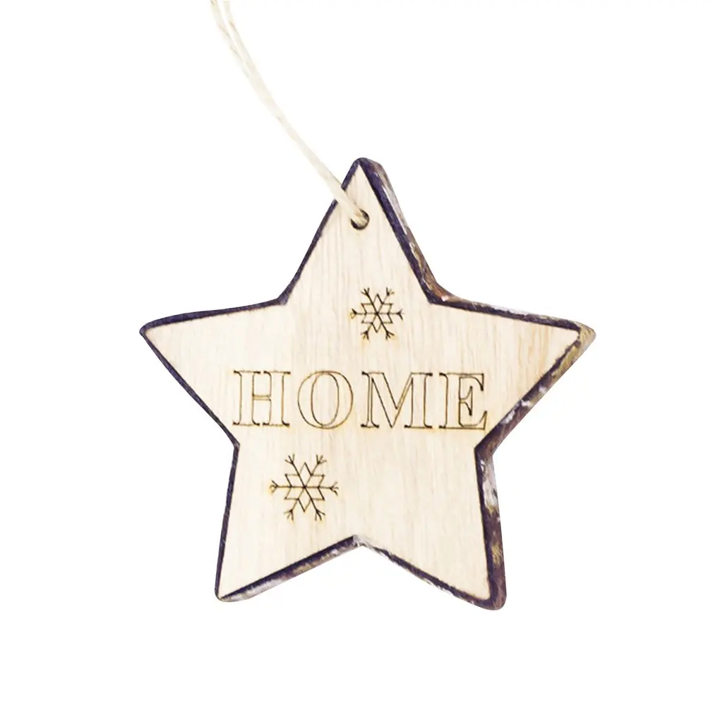 

Christmas Decoration Pendants Bark Five-Pointed Star Christmas Tree Pendant Engraving Letters Round Pendant