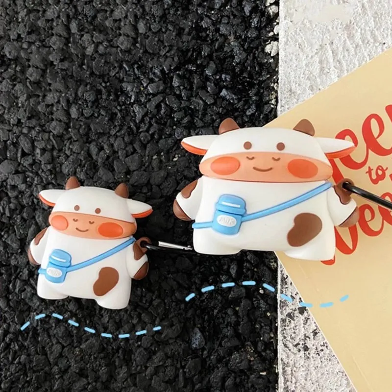 

AirPods Casing Cartoon Cute cow Shockproof Dairy Cow Doll For Apple Airpods 1 2 Cover Funny Cartoon Earphone Case Charging