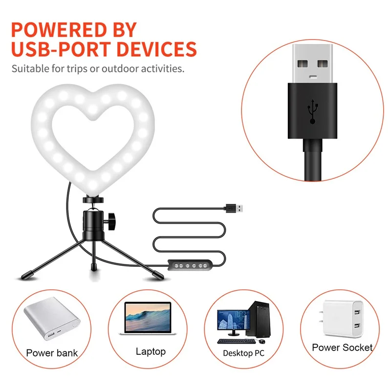 6 дюймов RGB сердце светодиодный селфи кольцо светильник с регулируемой яркостью