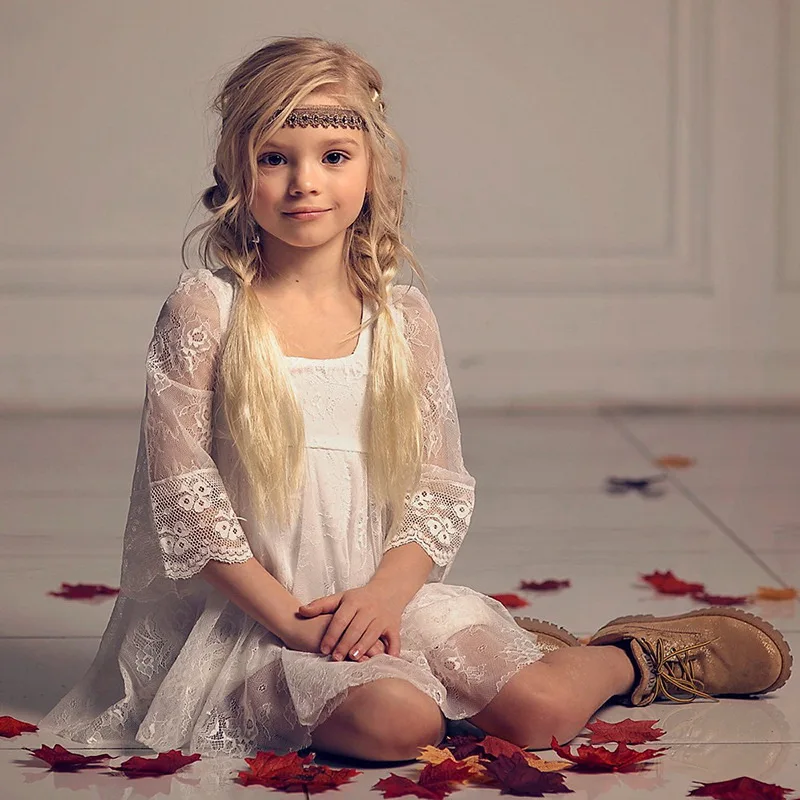 Платье для девочек кружевное рождественское платье принцессы цвета слоновой