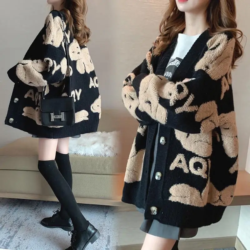 

Sweater coat spring and autumn winter women's new loose knit cardigan