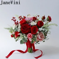 janevini flores boda artificial wedding bouquet red brides flower pink roses silk bridal bouquet fleur mariage accessories 2019