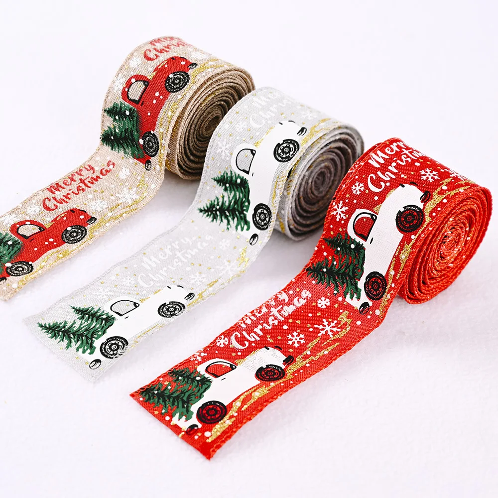 

5M Christmas Ribbon Printed Burlap Ribbons For Gift Wrapping Wedding Decoration Hair Bows DIY Christmas Tree Ribbon Wreath Bows