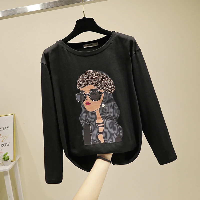 S ~ 2XL Женский Топ модный Повседневный новинка 2020 Весенние футболки принт длинный