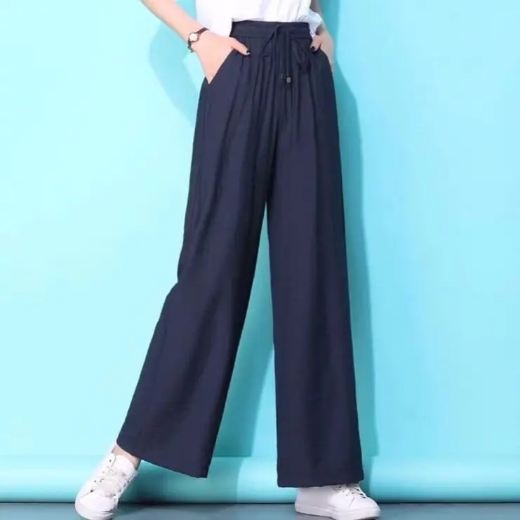 

Wide leg pants casual pants high waist loose women's 2021 summer new ice silk women's pants show thin large straight tube