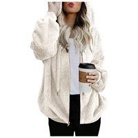 women hooded sweater jacket fall 2021 new plush hooded sweater womens casual loose zipper cardigan thick solid color jacket