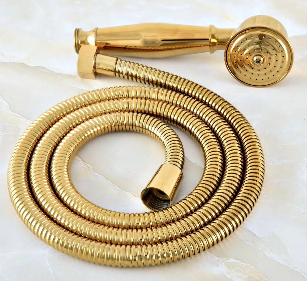 1 5m gold color brass flexible bathroom hand held shower hose and telephone style hand held shower head mhh043 free global shipping