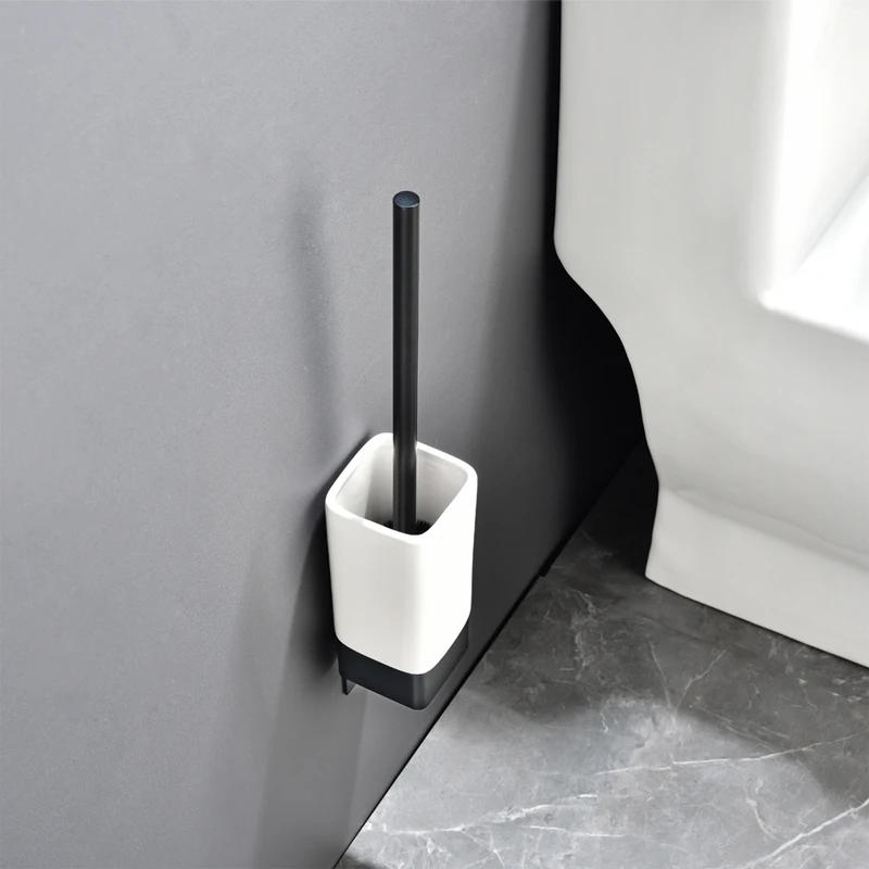 

Bathroom Toilet Brush Holders Black Aluminum Toilet Brush Wall Mounted 3M Tape Free Punch For Bathroom Storage And Cleaner