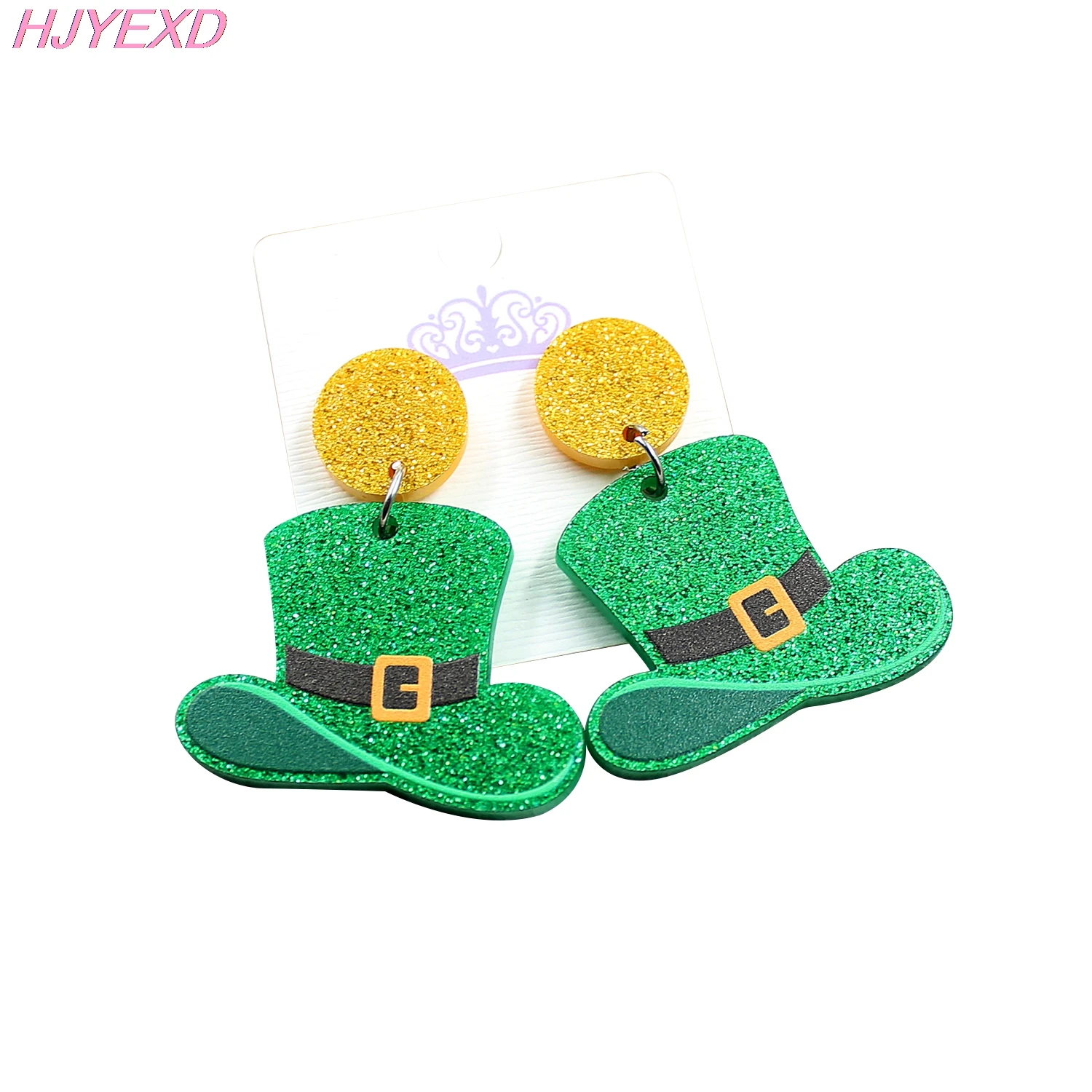 HP108- Hat St Patricks Stud Earrings Leprechaun Earrings Glitter Acrylic Earrings