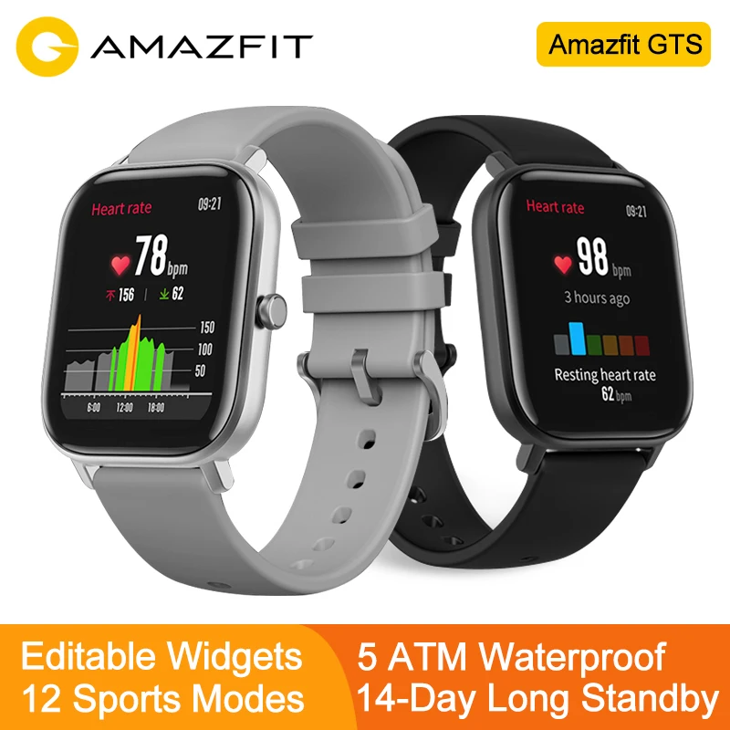 Amazfit GTS глобальная версия Смарт спортивные часы gps 5ATM водонепроницаемые 1,65 “AMOLED дисплей Editable Widgets 14 дней Срок службы батареи часы