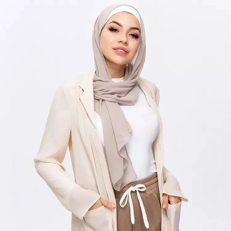 Мусульманский шарф Для женщин обычный пузырь шифон хиджаб головные обручи
