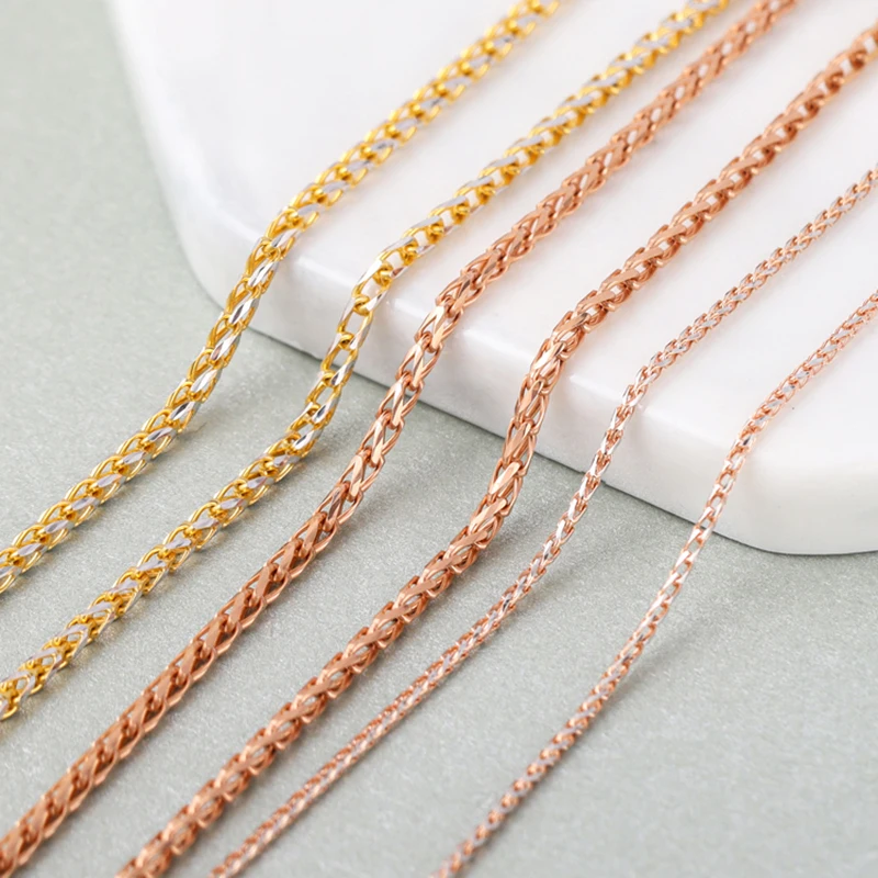 

Au750 18K Yellow Gold Jewelry Real 18K Rose Gold Necklace For Women Female Gold Shine Hollow Wheat Chain 40cm/45/50cm Gift
