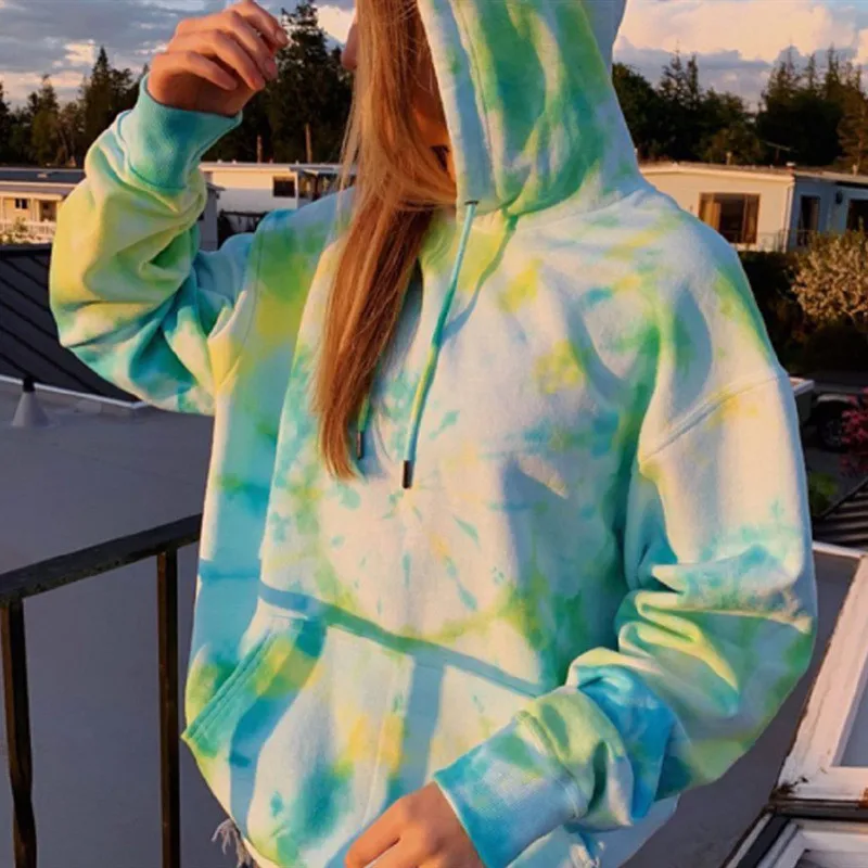 Women Sweatshirts Tops Tie Dye Printed Pullvoer Long Sleeve Hoodie Streetwear Women Oversized Hoodies Moletom Feminino Sudaderas