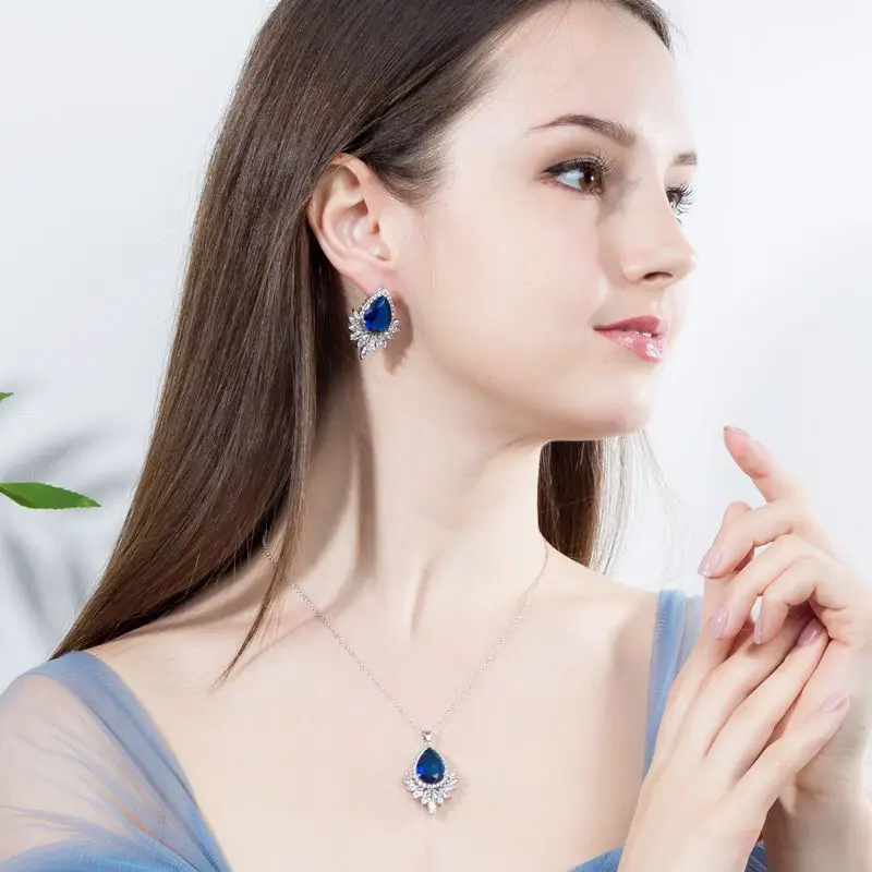

Luxury Fashion Silver Pendants Necklaces Earrings Sets Gold Zircon Crystal Bridal Wedding Jewelry Sets For Women Jewelry