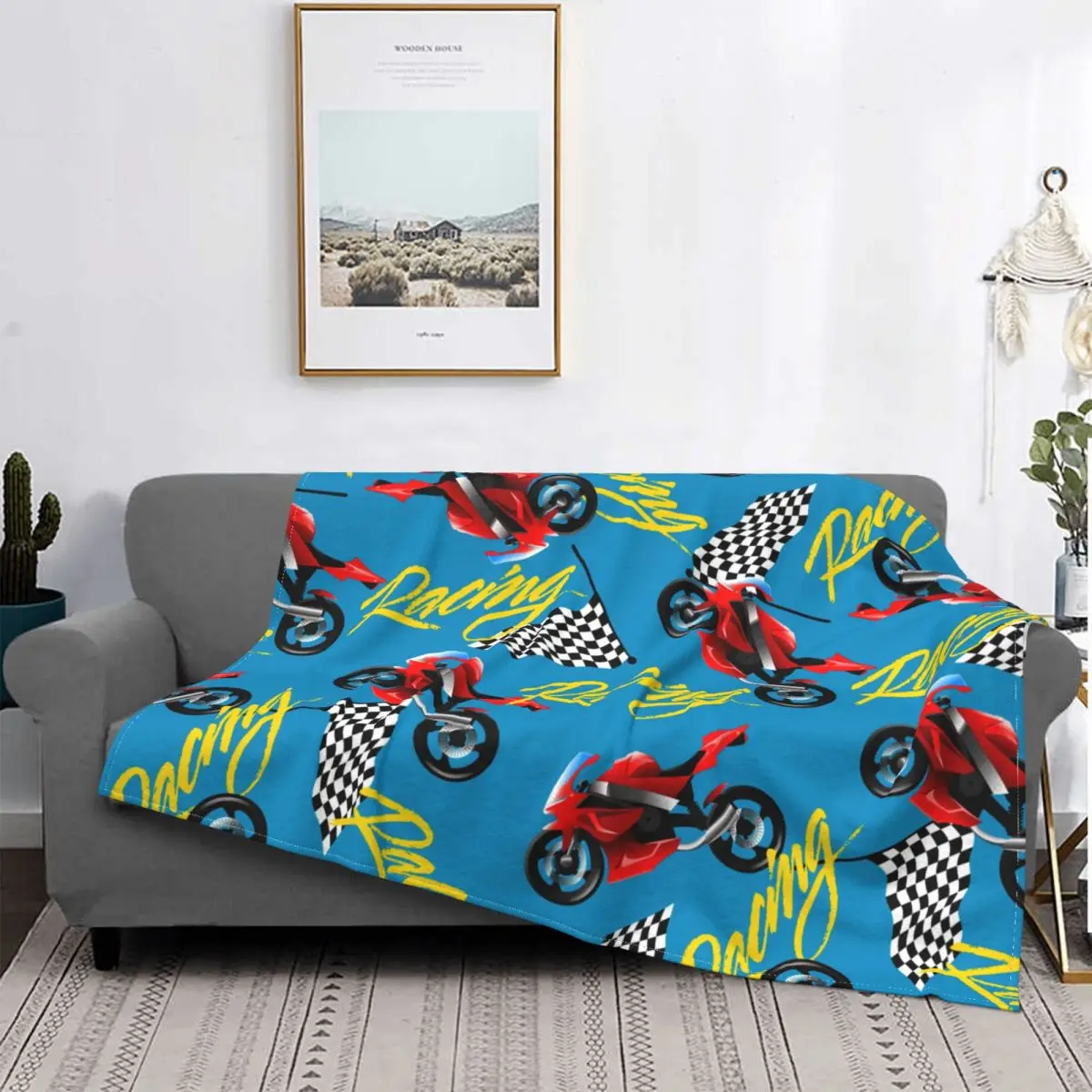 

Красное мотоциклетное гоночное с клетчатым флисом, Осеннее легкое диванное покрывало для гоночных автомобилей