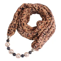 fashion chiffon scarves spring summer female pearl necklace pendant bib leopard snake animal printed scarf ring style