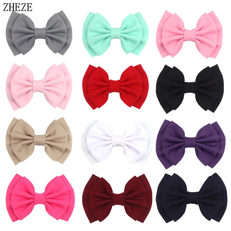 

New Arrivals 1PC Solid Color 6" Double Layer Bows Hair Clips For Girls DIY Handmade Accessories Hairbow Barrettes