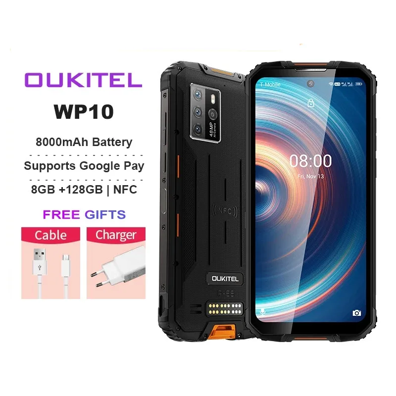 

OUKITEL WP10 5G Rugged SmartPhone Global Version 8GB+128GB 8000mAh Mobile Phone 6.67'' FHD FullScreen MeditaTek 48MP Quad Camera