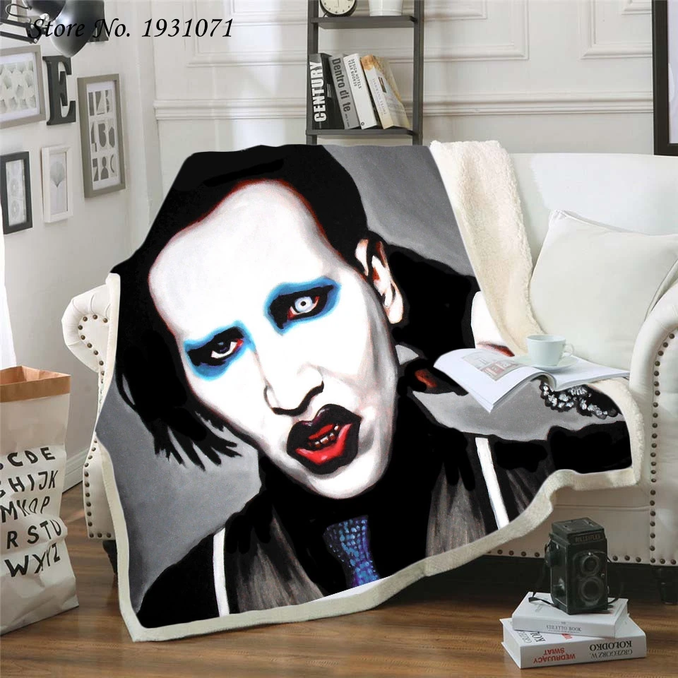

NEW Marilyn Manson 3D Printed Fleece Blanket for Beds Thick Quilt Fashion Bedspread Sherpa Throw Blanket Adults Kids 04