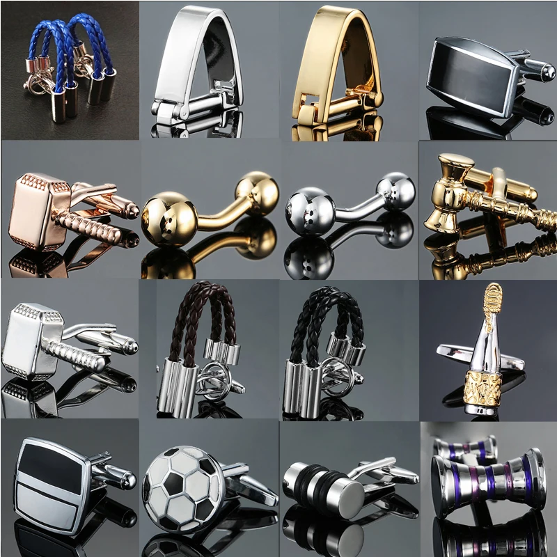 

Factory direct sales wholesale French shirt cuff Cufflink button gold silvery men fashion brand double leather Cufflinks