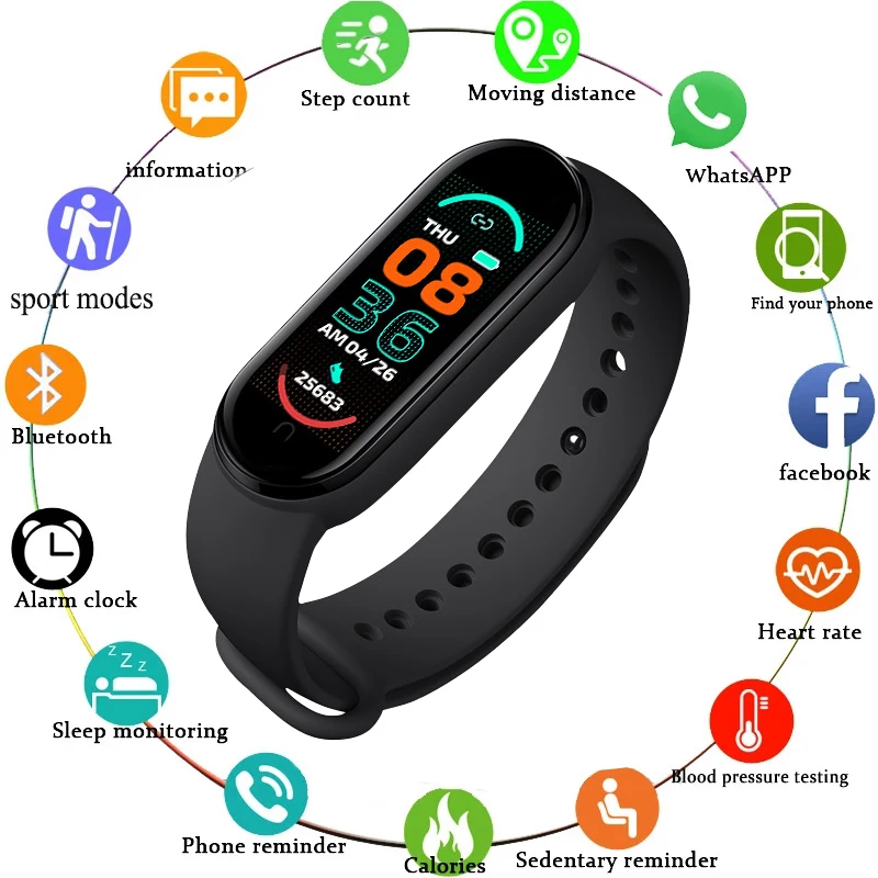 

M6 Step Smart Watch Heart Rate Blood Oxygen Monitoring Men Women Bluetooth Healthy Exercise Calorie Bracelet
