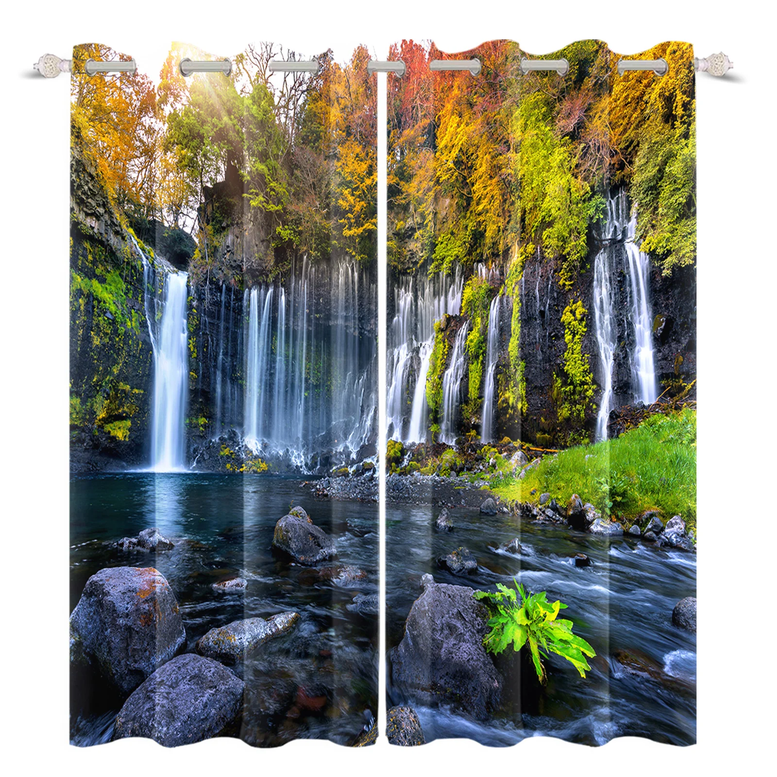 

Laeacco 3D Printing Forest Waterfall Landscape Curtains Natural Scenery Cortinas Home Decor For Living Room Bedroom Kitchen