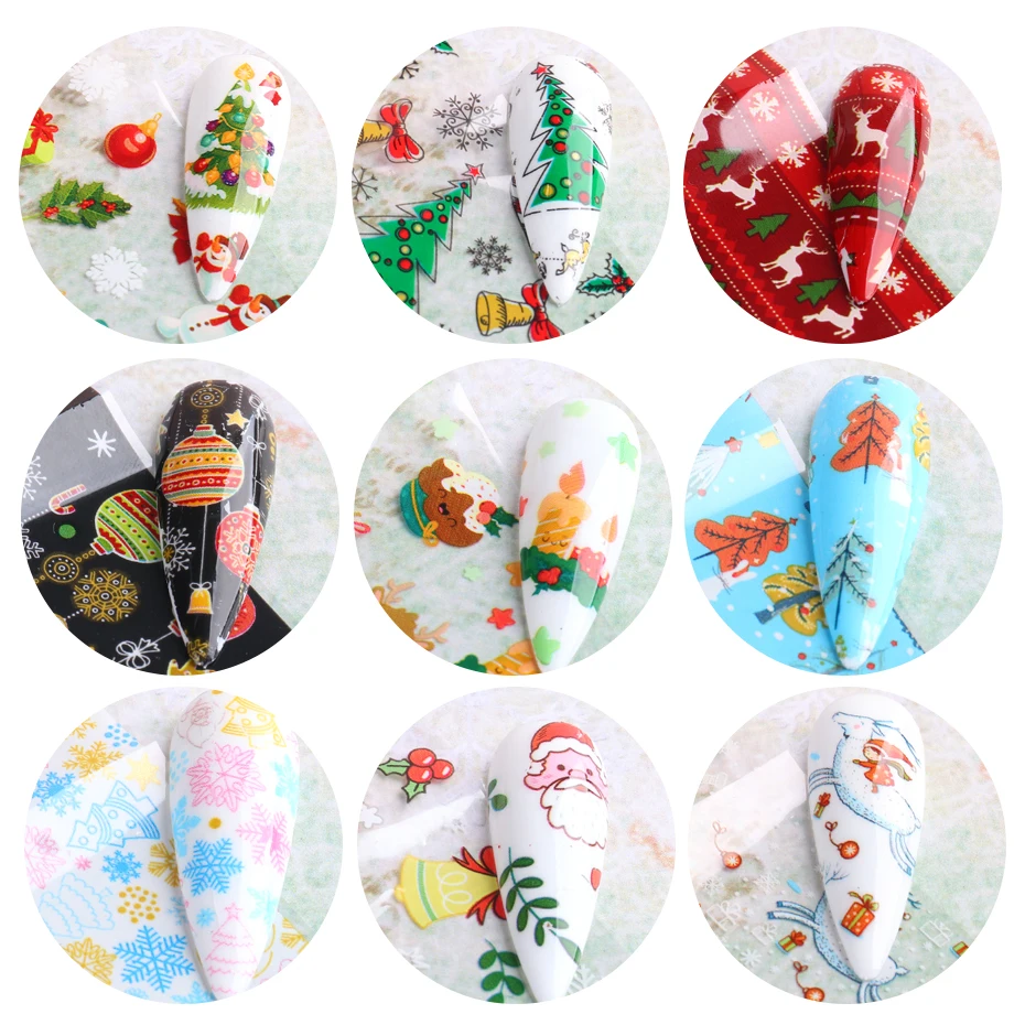 10 шт./компл. Рождественская переводная Фольга для дизайна ногтей Наклейка зимние
