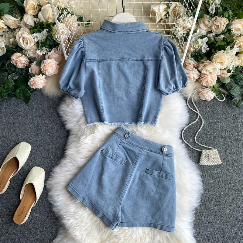 Комплект из двух предметов женский джинсовый базовый винтажный Модный