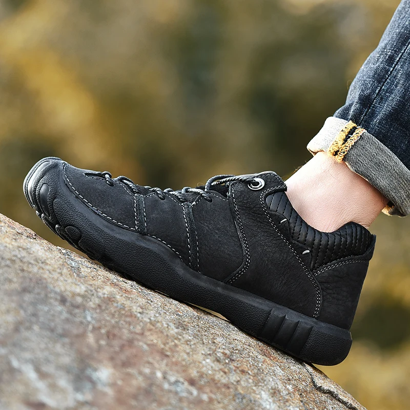Harga Kulit Asli Pria Mendaki Musim Semi Musim Gugur Pergelangan Kaki Alas Kaki Karet Non Slip Sepatu Kasual Outdoor Sneakers Pria Sepatu Hiking Sepatu