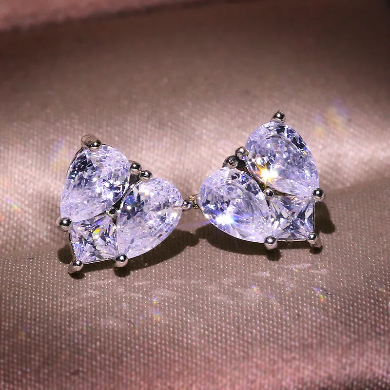 S925 Sterling Silver Diamond Stud Earrings for Women 2020 Cute/Romantic heart Gift Jewelry Heart Wedding Earrings for Women