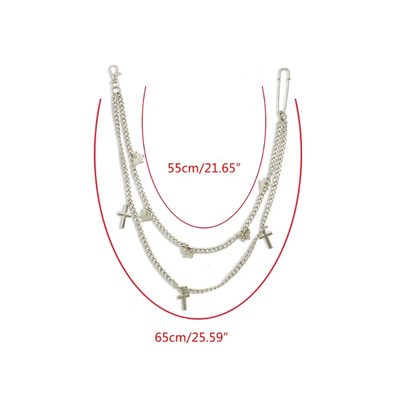 

U90E Gothic Punk Pants Jeans Waist Chain with Cross Butterfly Pendant Jewelry Belt