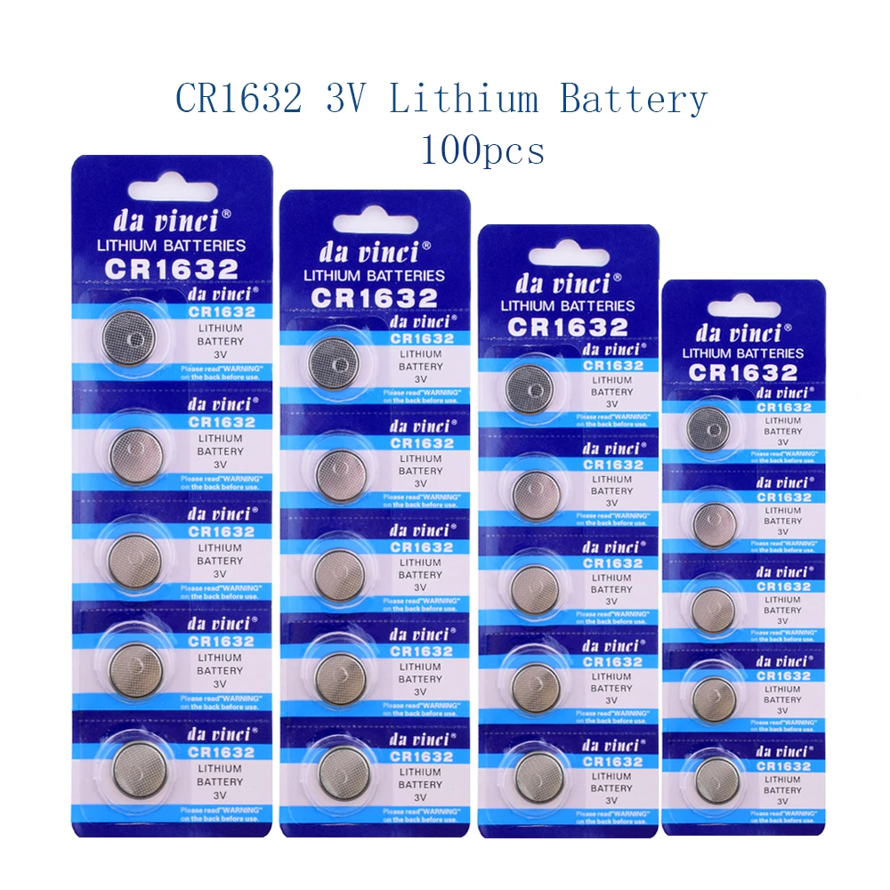 

100Pcs=20Card CR1632 3V Lithium Button Battery 120mAh LM1632 ECR1632 BR1632 Cell Coin Batteries For Watch Electronic Toy Remote
