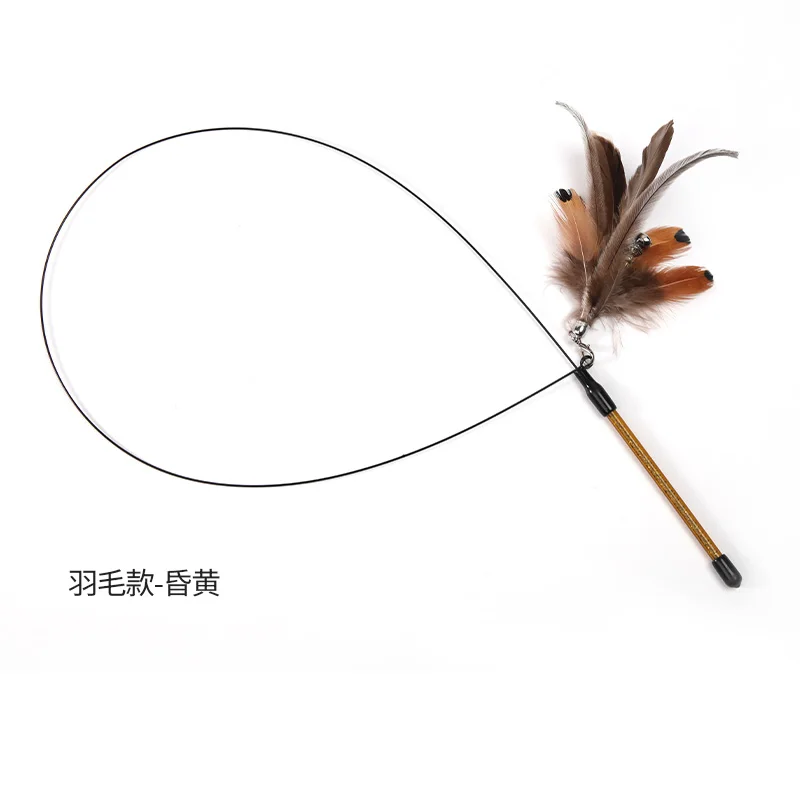 

Steel Wire Feather Funny Cat Stick Long Rod Replaceable Head Cat Toy Self-Hey Artifact Molar Teeth Bite-Resistant Kitty Supplies