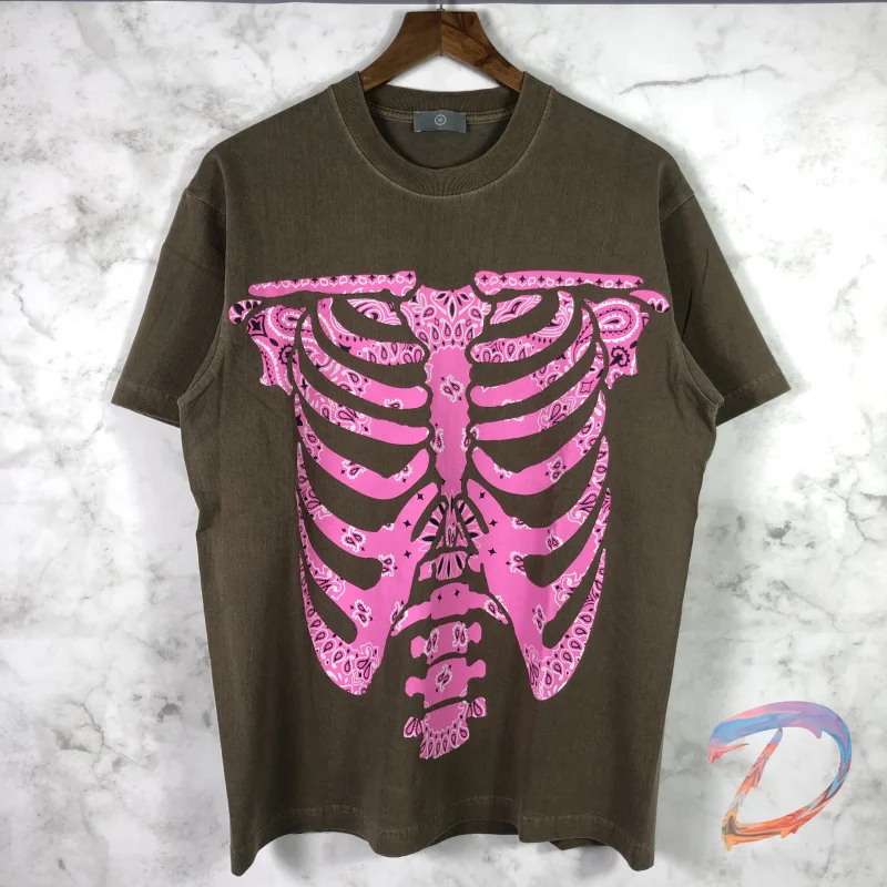 

KAPITAL T-shirts Cashew Flower Rib Skeleton Printed Short Sleeve Tee Oversize Men's Women's KAPITAL Tide Brand Loose T-shirt