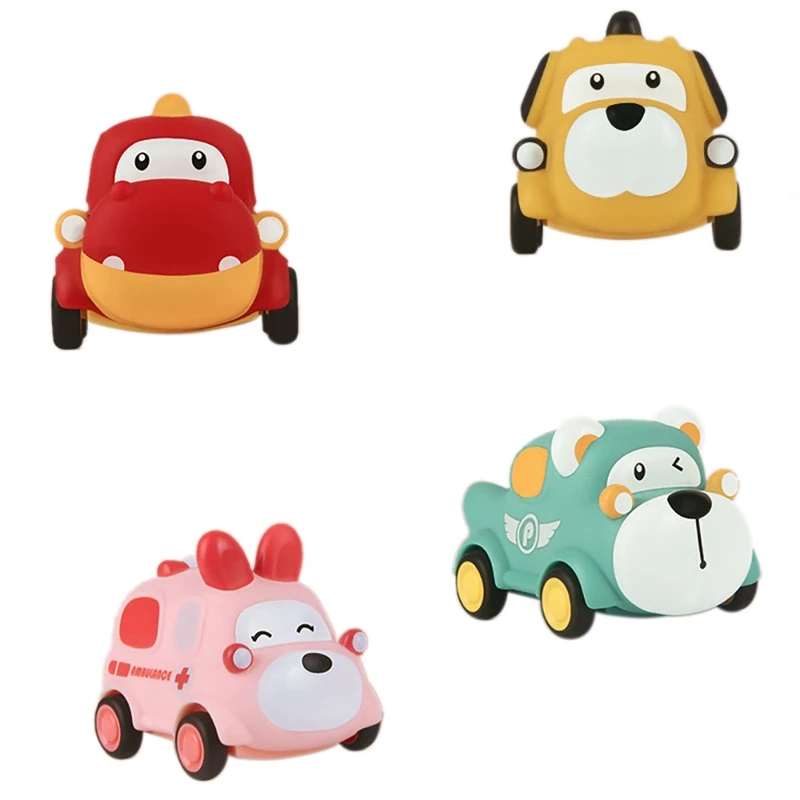 

Игрушечные мини-Машинки с мультяшным рисунком, набор из 4 игрушечных животных, игрушечные машинки с фрикционным приводом, игрушки для детей