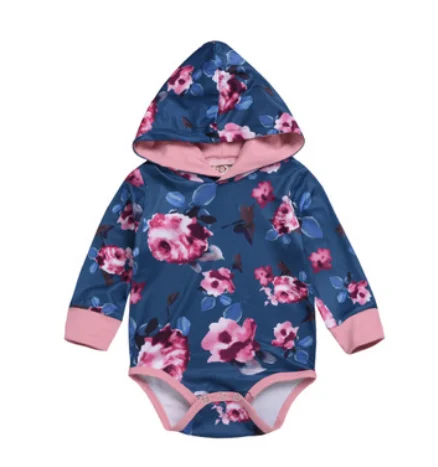 

Комбинезон для новорожденных pudcoco, топы с капюшоном и длинным рукавом, с цветочным принтом, Цельный боди, осенняя уютная мягкая одежда для 0-24...