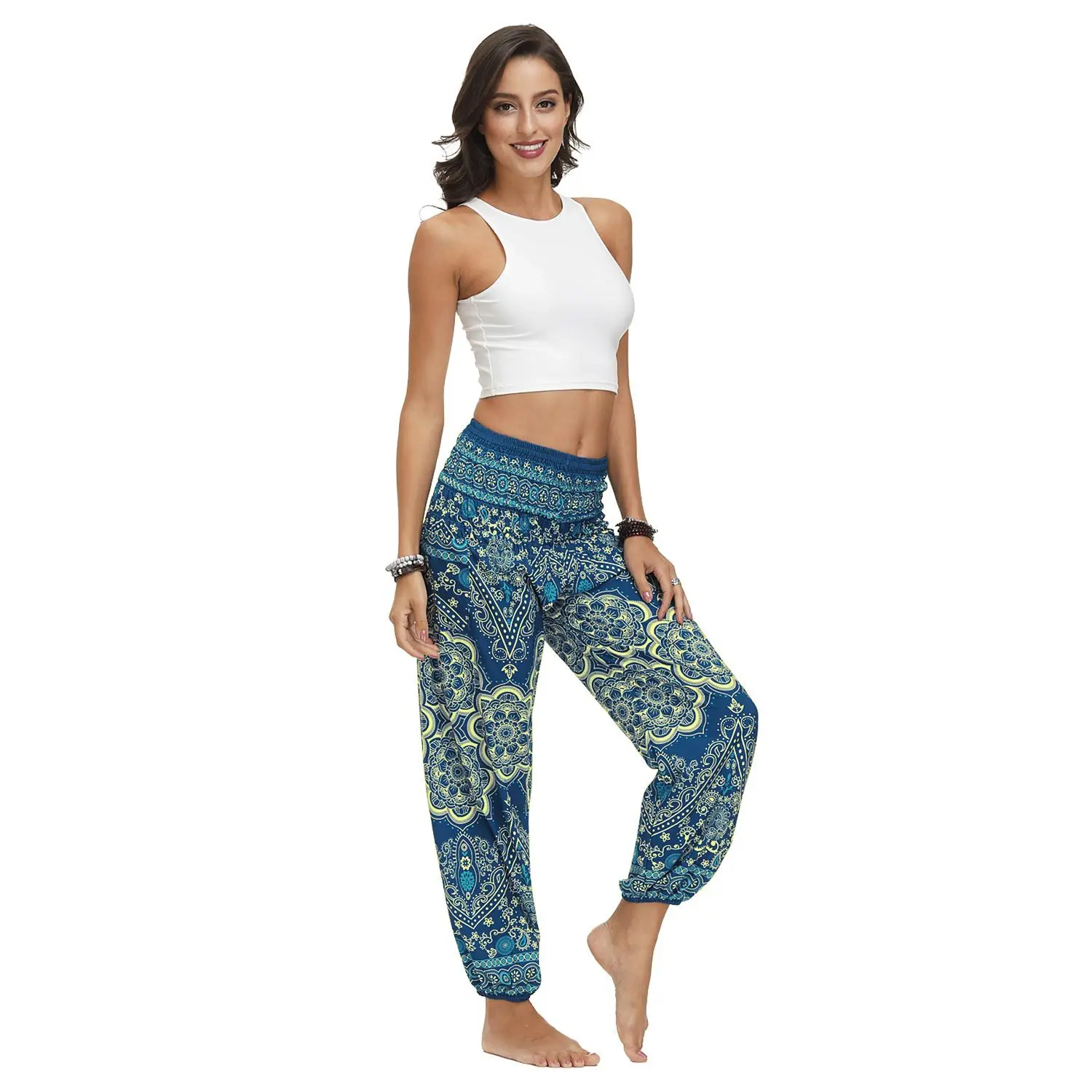 Женские повседневные брюки шаровары с национальным принтом женские штаны для