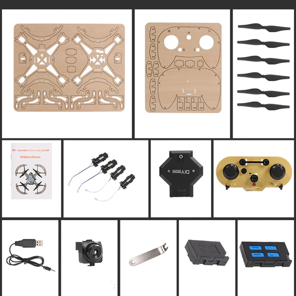Детский деревянный DIY Дрон Мини карманный гоночный RC Собранный Квадрокоптер с