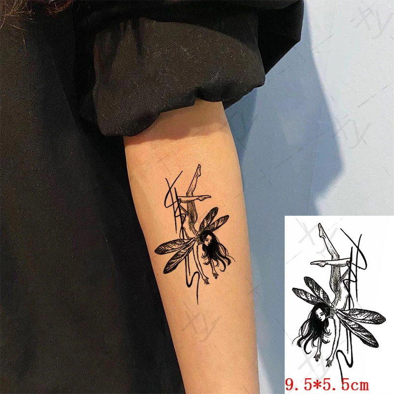 Водостойкая Временная тату-наклейка Стрекоза сексуальная с длинными волосами