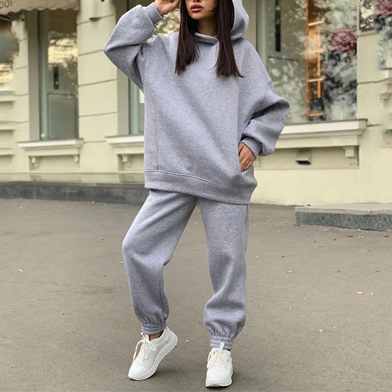 

Two Piece Outfits Oversized Hoodie and Pants Casual Sport Suit Winter Two Piece Set Woman Set Autumn Women's Tracksuit 2021 New