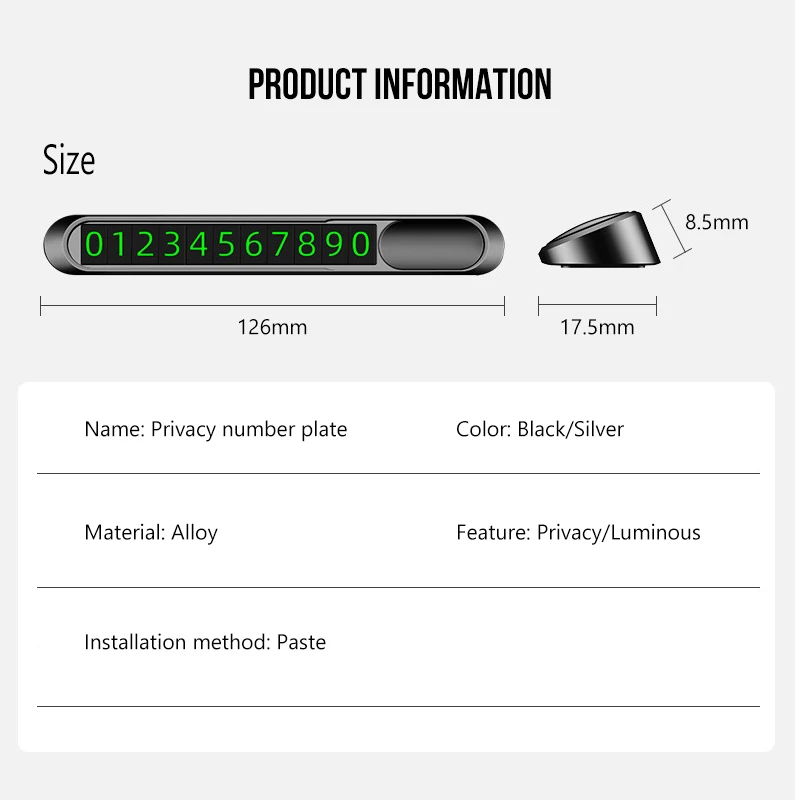 

2021 New Luminous Car Temporary Parking Card Car Sticker Hidden Car Auto Phone Number Card Plate Car Accessories Metal Alloy