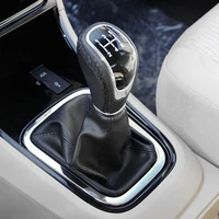 56 speed black pu leather manual car gear shift knob shifter lever handle stick universal with 3 caps for all car